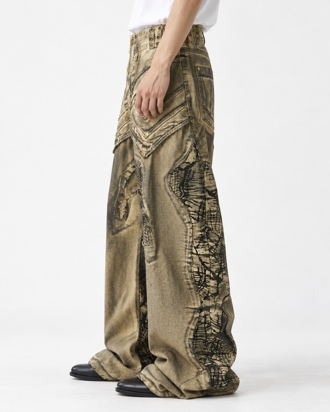 Gold Coated Deconstructed Wide Jeans