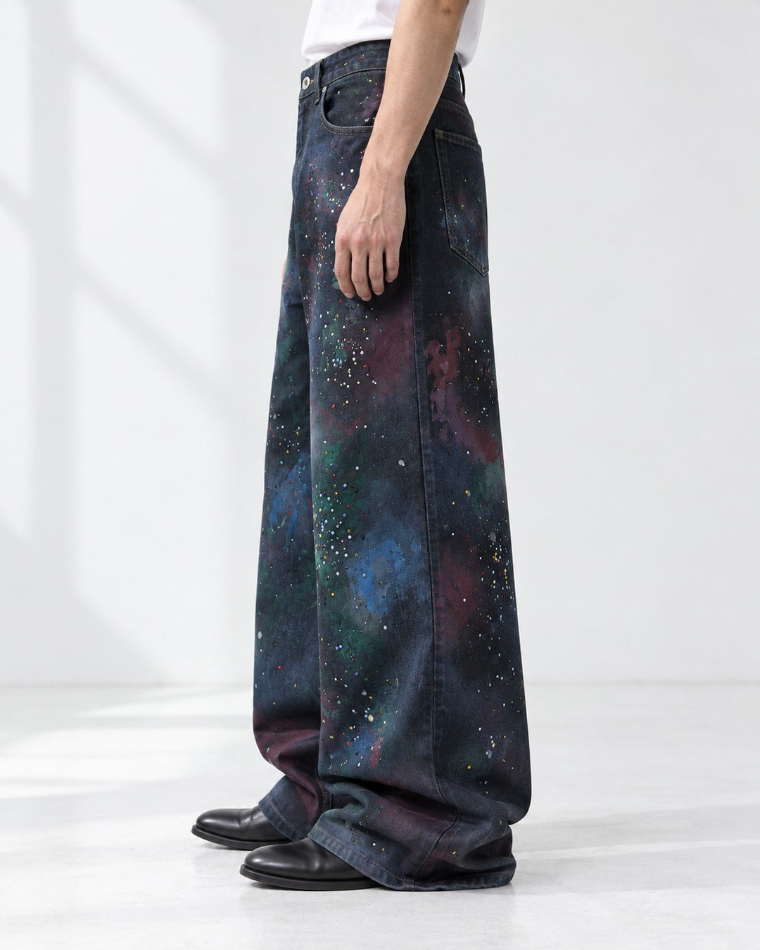 Cosmic Splatter Wide-Leg Jeans with Speckle Detail