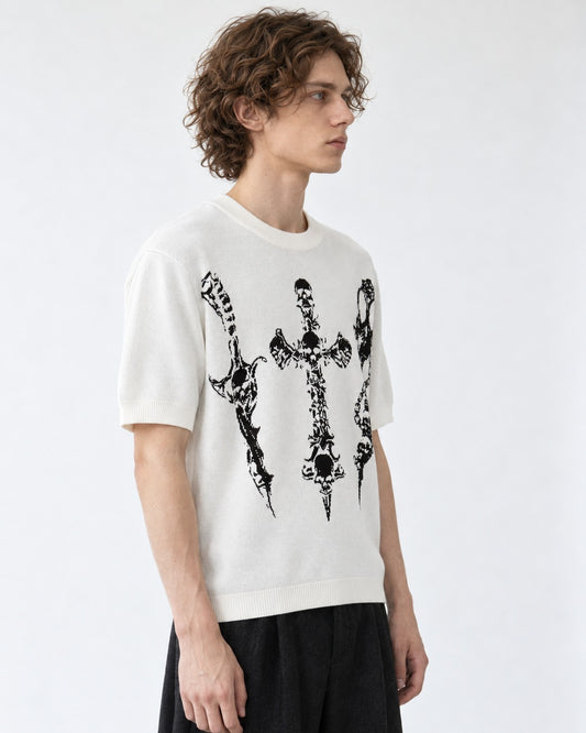 Skull Cross Jacquard Knit Top