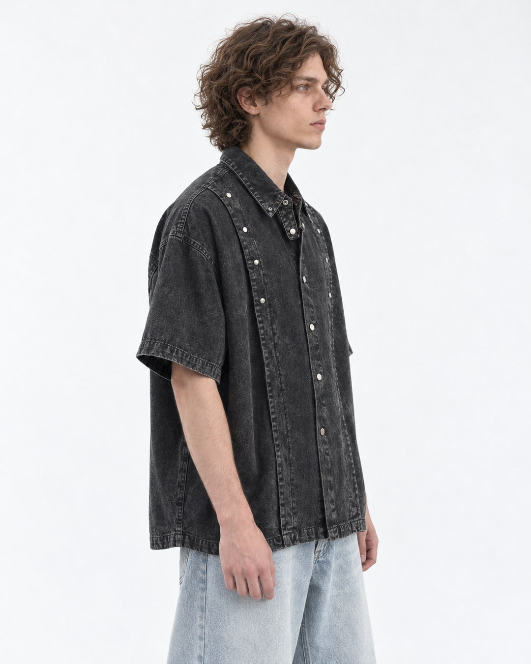 Studded-Collar Denim Shirt