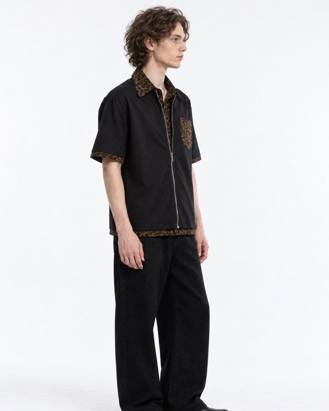 Leopard Trim Zip Shirt