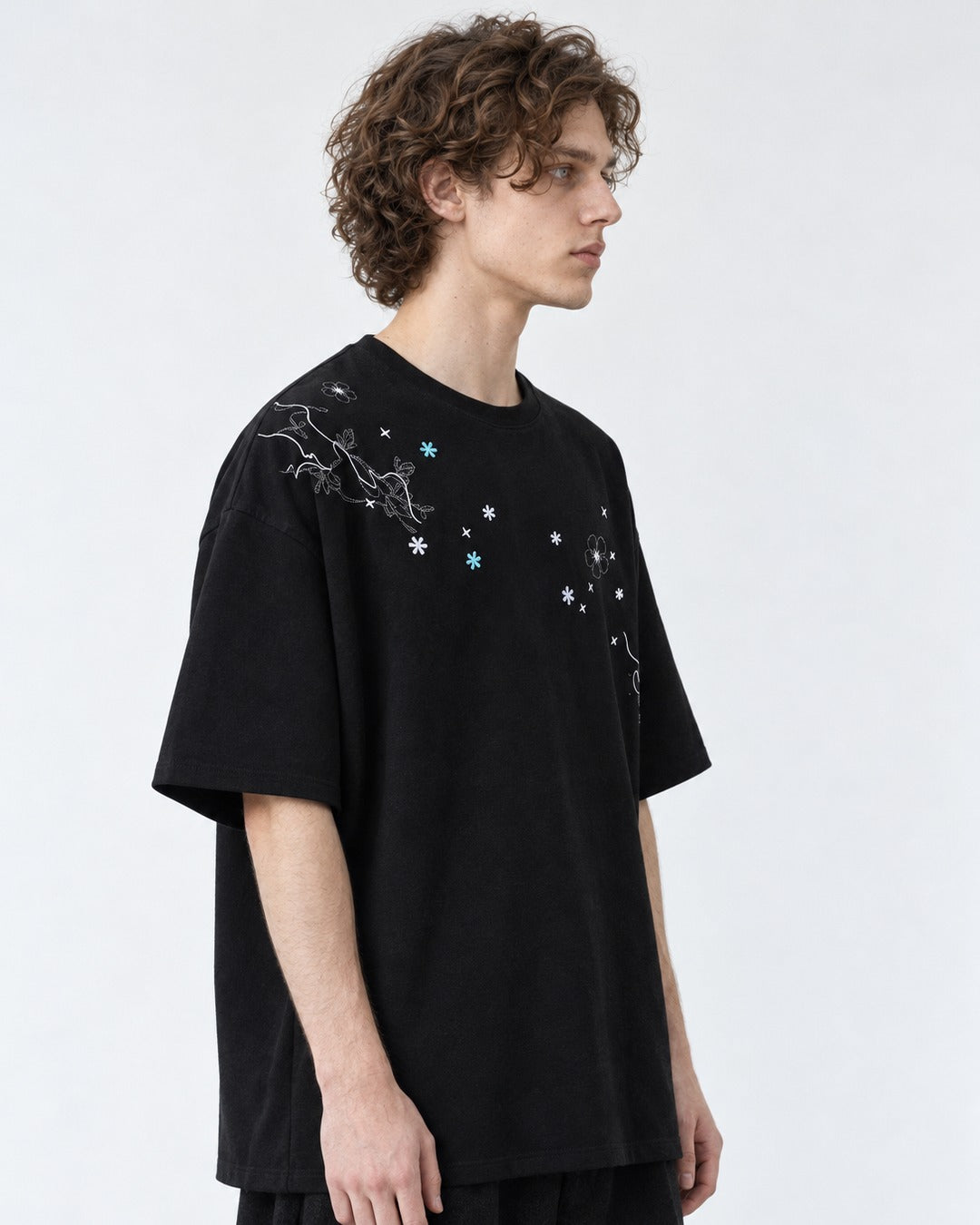 Floral-Embroidered Oversized Tee