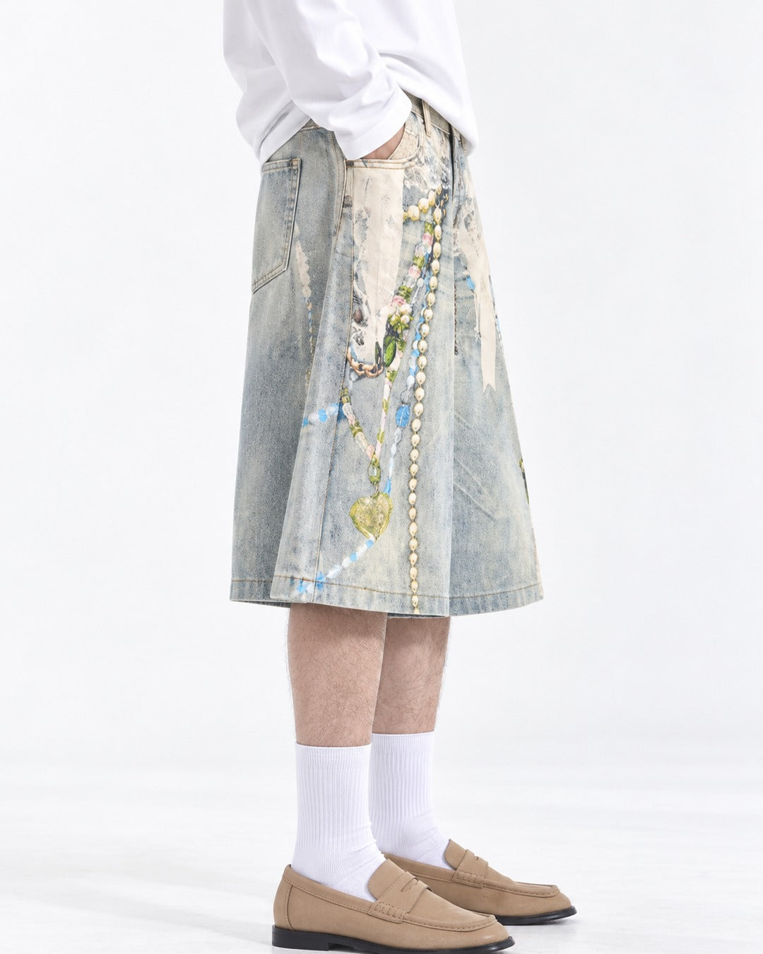 High Street Printed Denim Shorts
