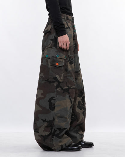Camouflage Button Balloon-Leg Cargo Pants