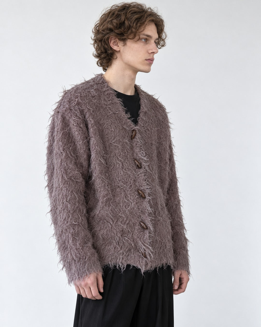 Frayed Hem Shaggy V-Neck Cardigan