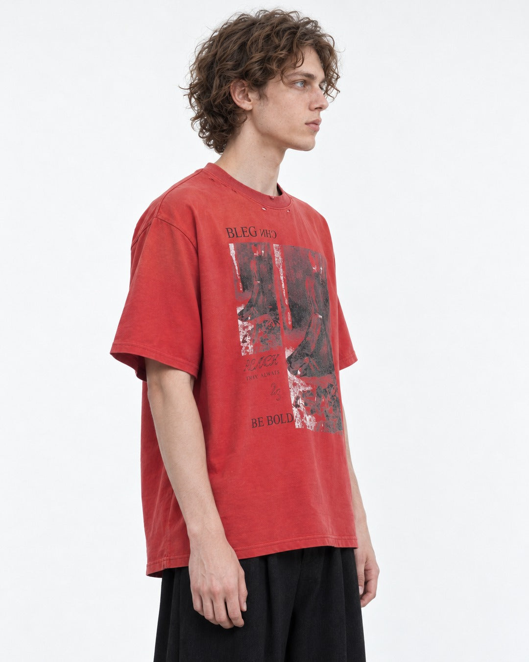 Collage Print Faded Red T-Shirt