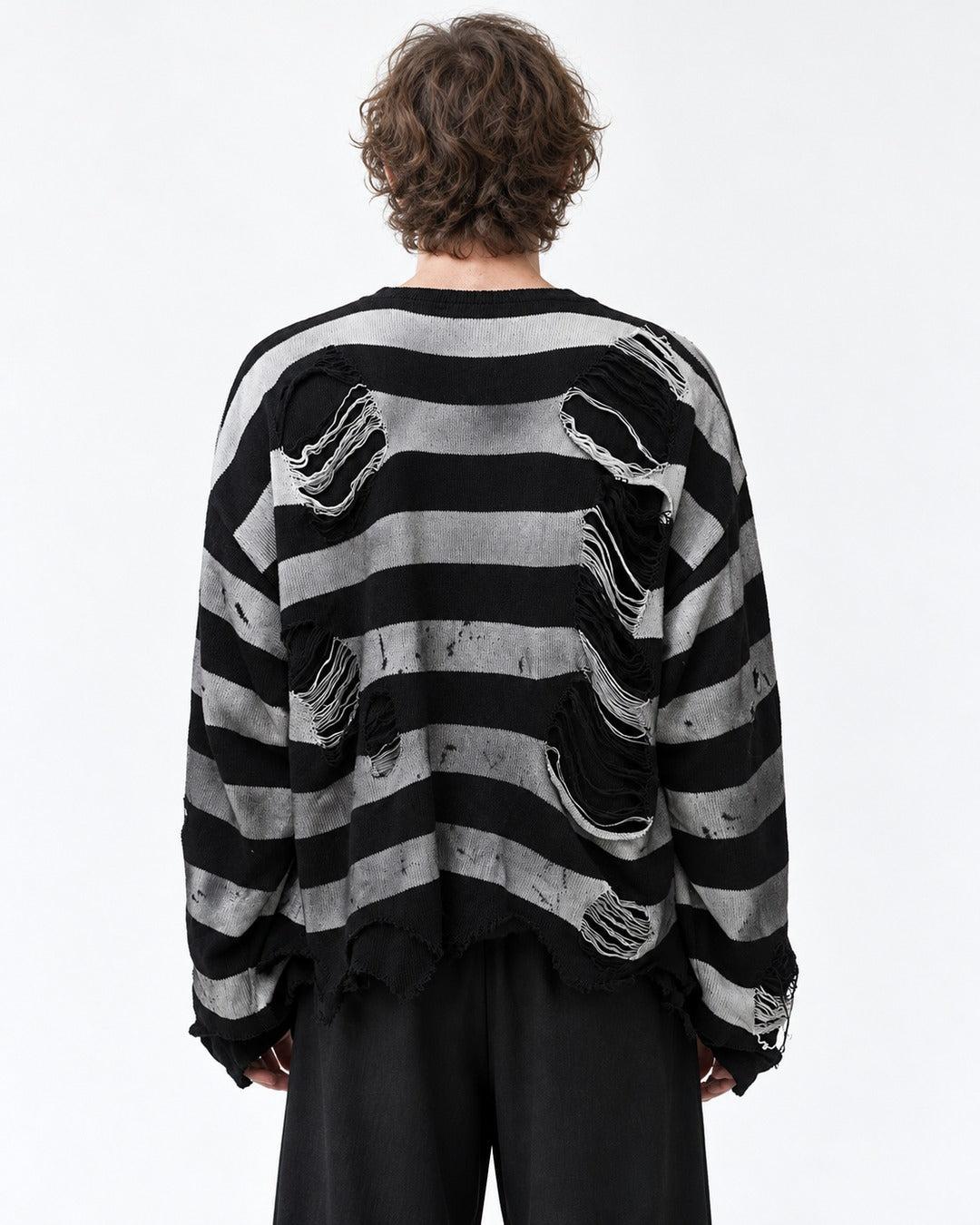 Cross Patch Distressed Stripe Sweater