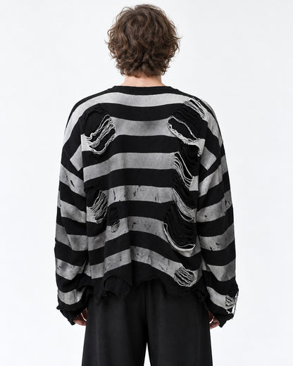 Cross Patch Distressed Stripe Sweater