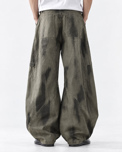 Dirty-Dyed Barrel Wide-Leg Pants