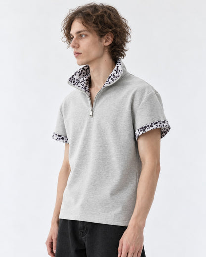Leopard Collar Half-Zip Top