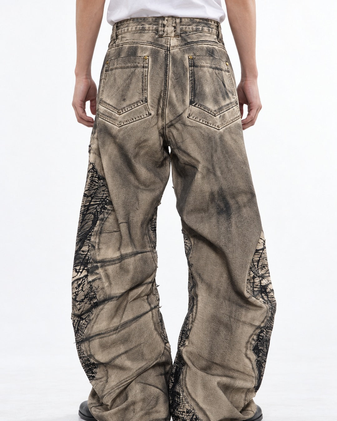 Scribble Patch Chevron Wide-Leg Jeans
