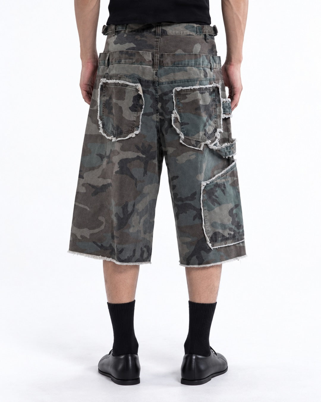 Frayed Camouflage Double Waist Shorts