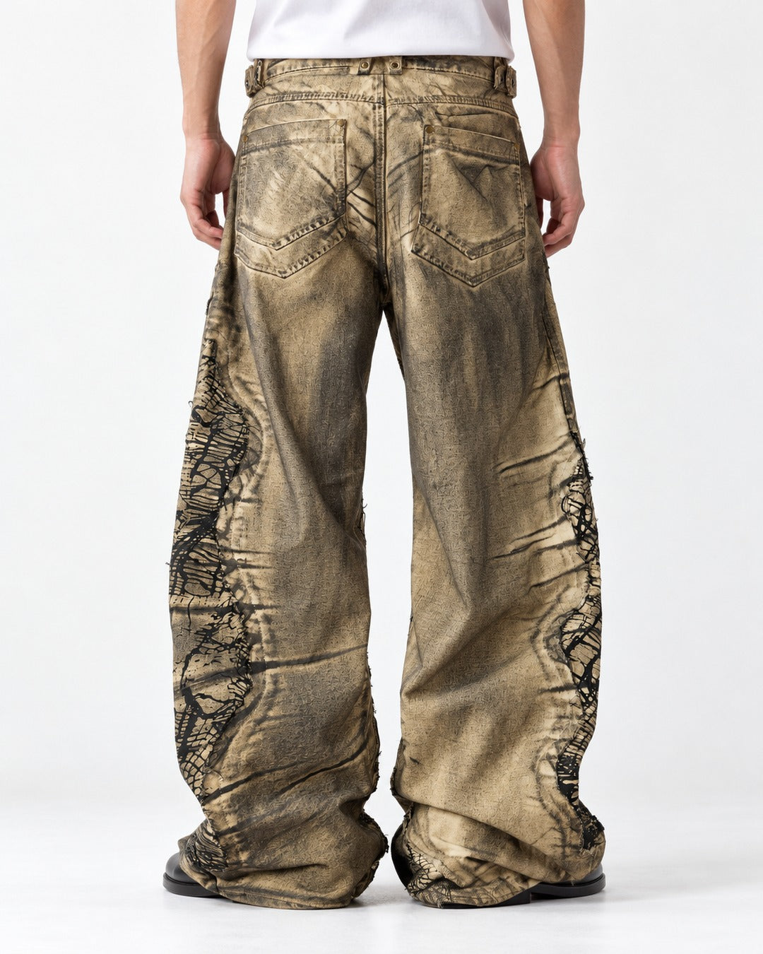 Gold Coated Deconstructed Wide Jeans
