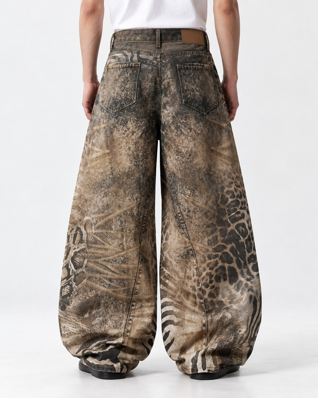 Animal Print Wide Denim Pants
