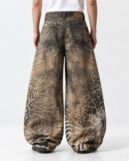 Animal Print Wide Denim Pants