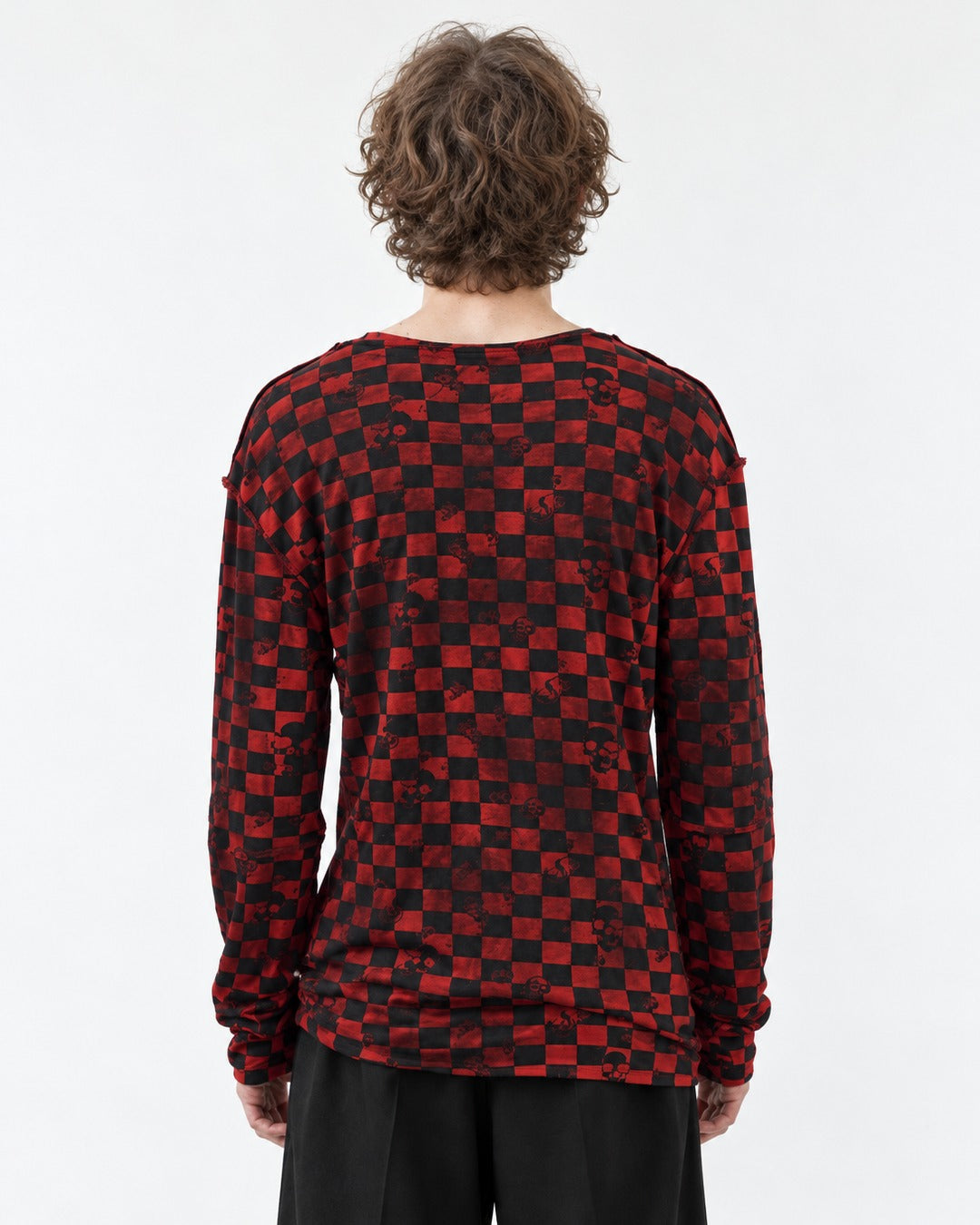 Red and Black Checkerboard Long Sleeve T-Shirt