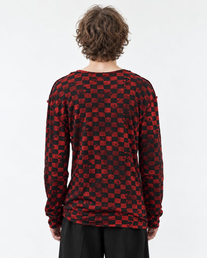 Red and Black Checkerboard Long Sleeve T-Shirt