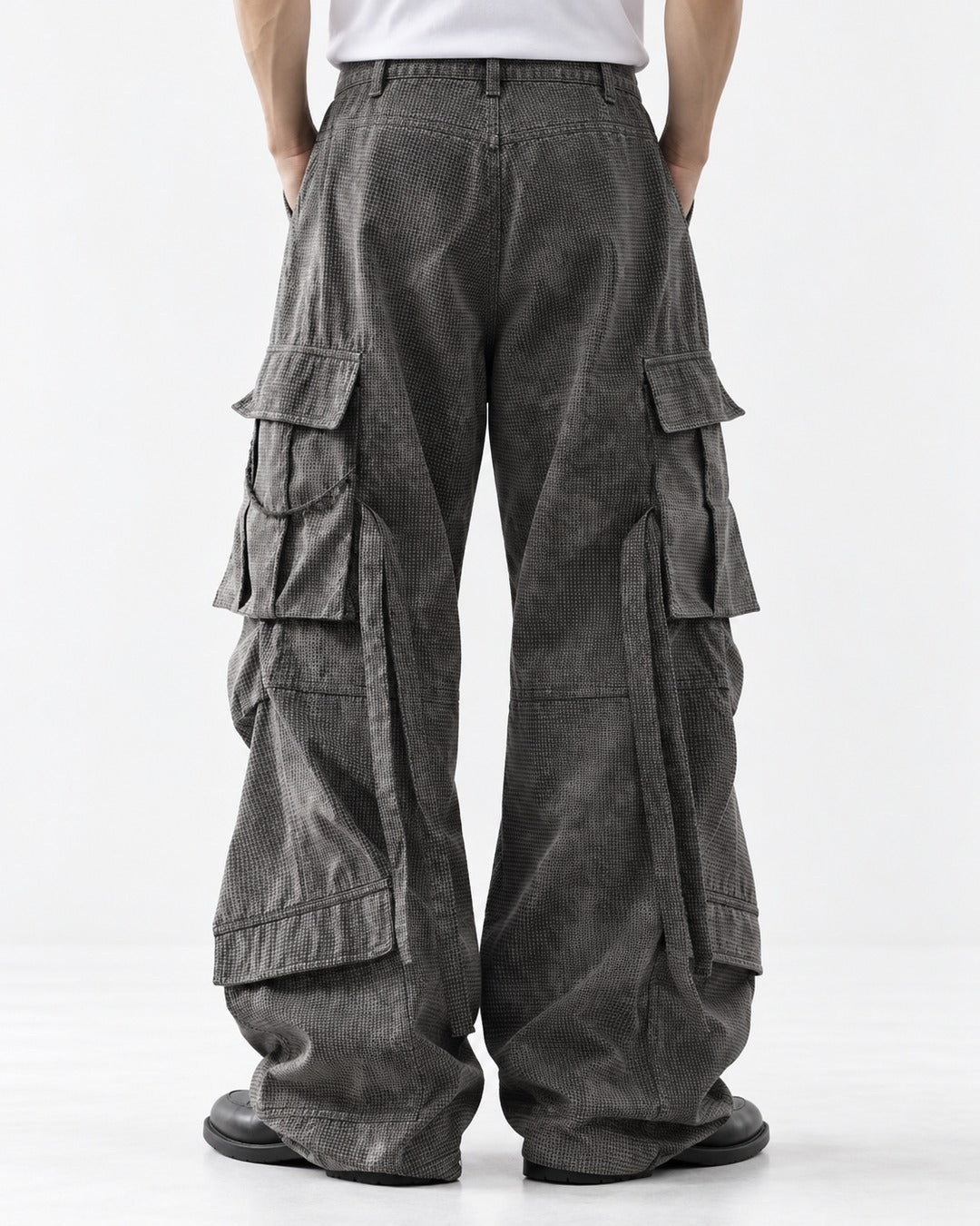 Layered Flap-Pocket Wide-Leg Cargo Pants
