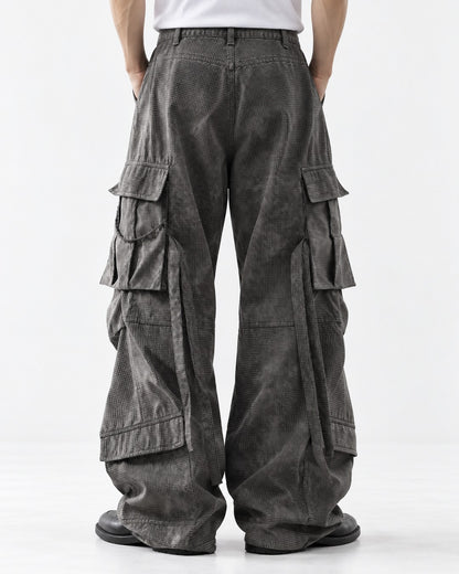 Layered Flap-Pocket Wide-Leg Cargo Pants