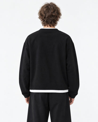 Star Patch Layered Notch Neck Sweatshirt
