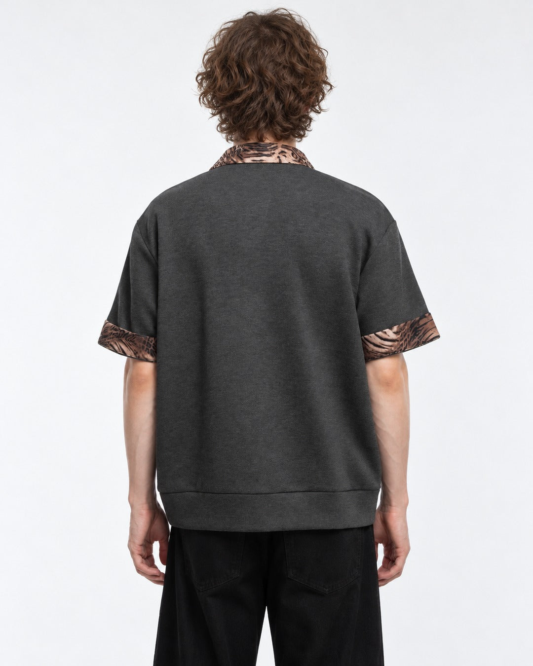 Leopard Print Collar Short Sleeve Polo Top