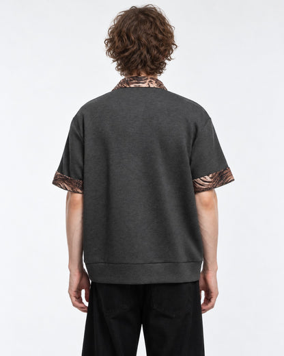 Leopard Print Collar Short Sleeve Polo Top