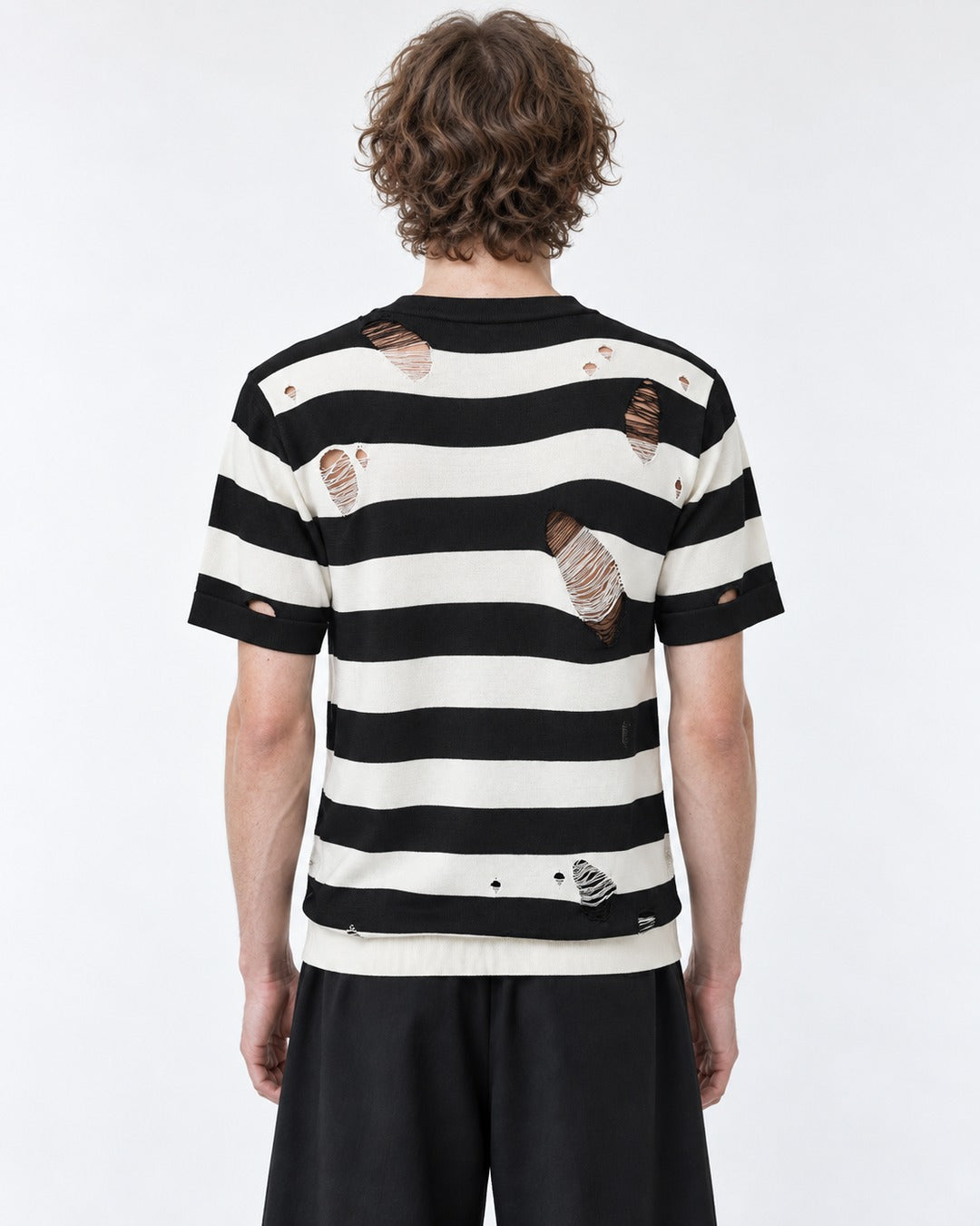 Torn Striped Portrait Print Knit Tee