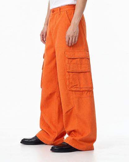 Vivid Orange Wide-Leg Cargo Pants