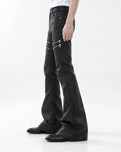 Zip Detail Flared Coated Pants