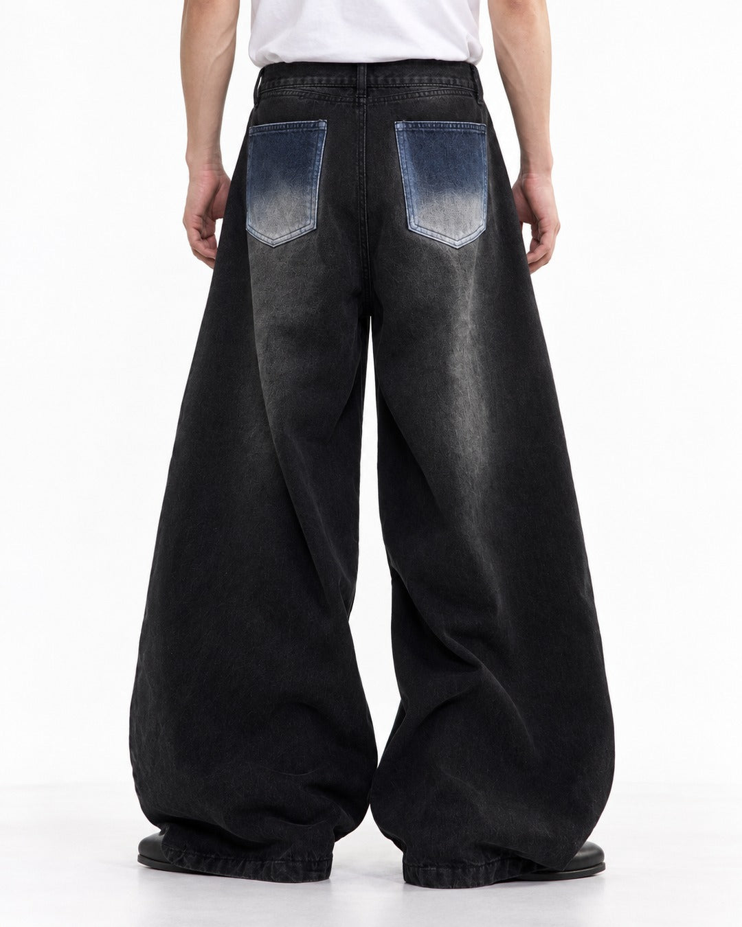 Pink Tribal Pattern Blue-Panel Black Wide-Leg Jeans