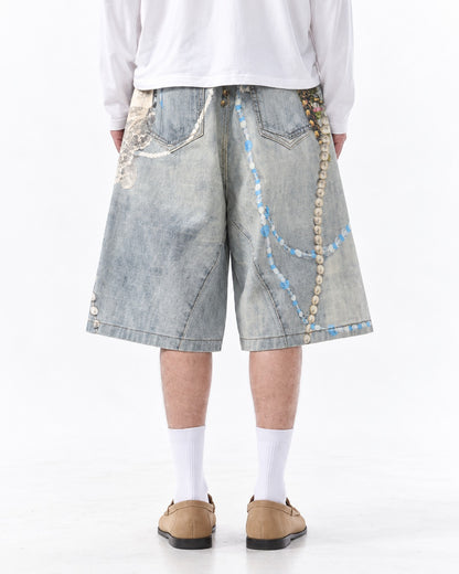 High Street Printed Denim Shorts