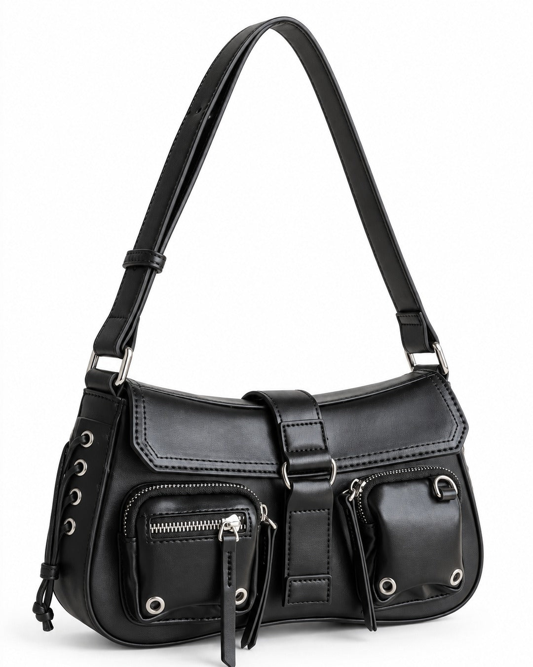 Eyelet-Pocket Biker Shoulder Bag