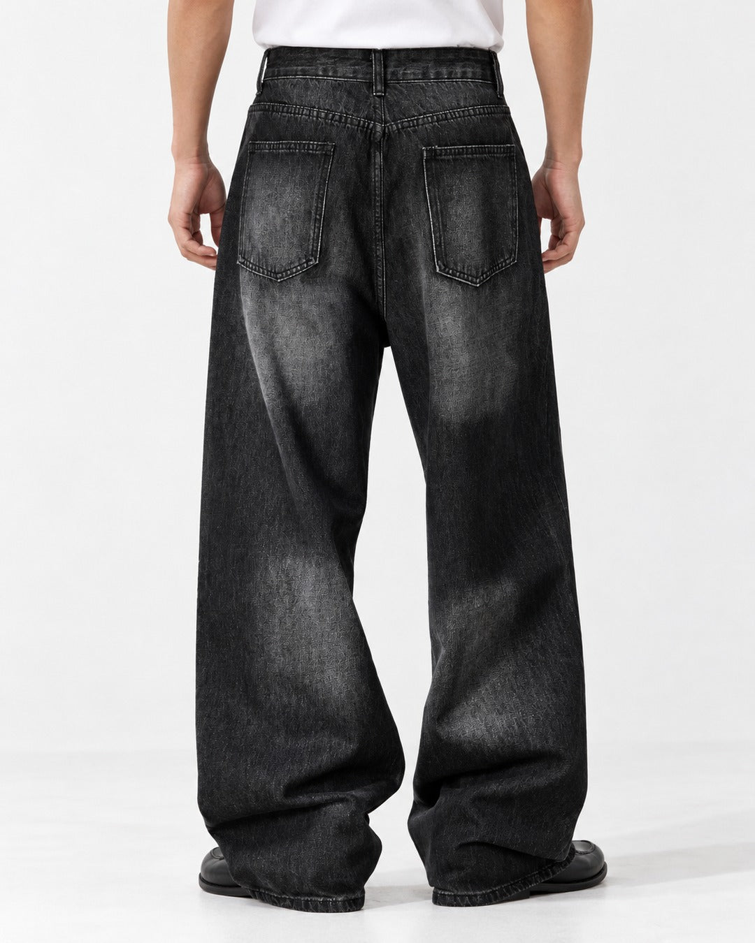 Studded Distressed Wide Jeans