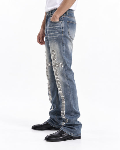 Studded Cross Straight Leg Jeans