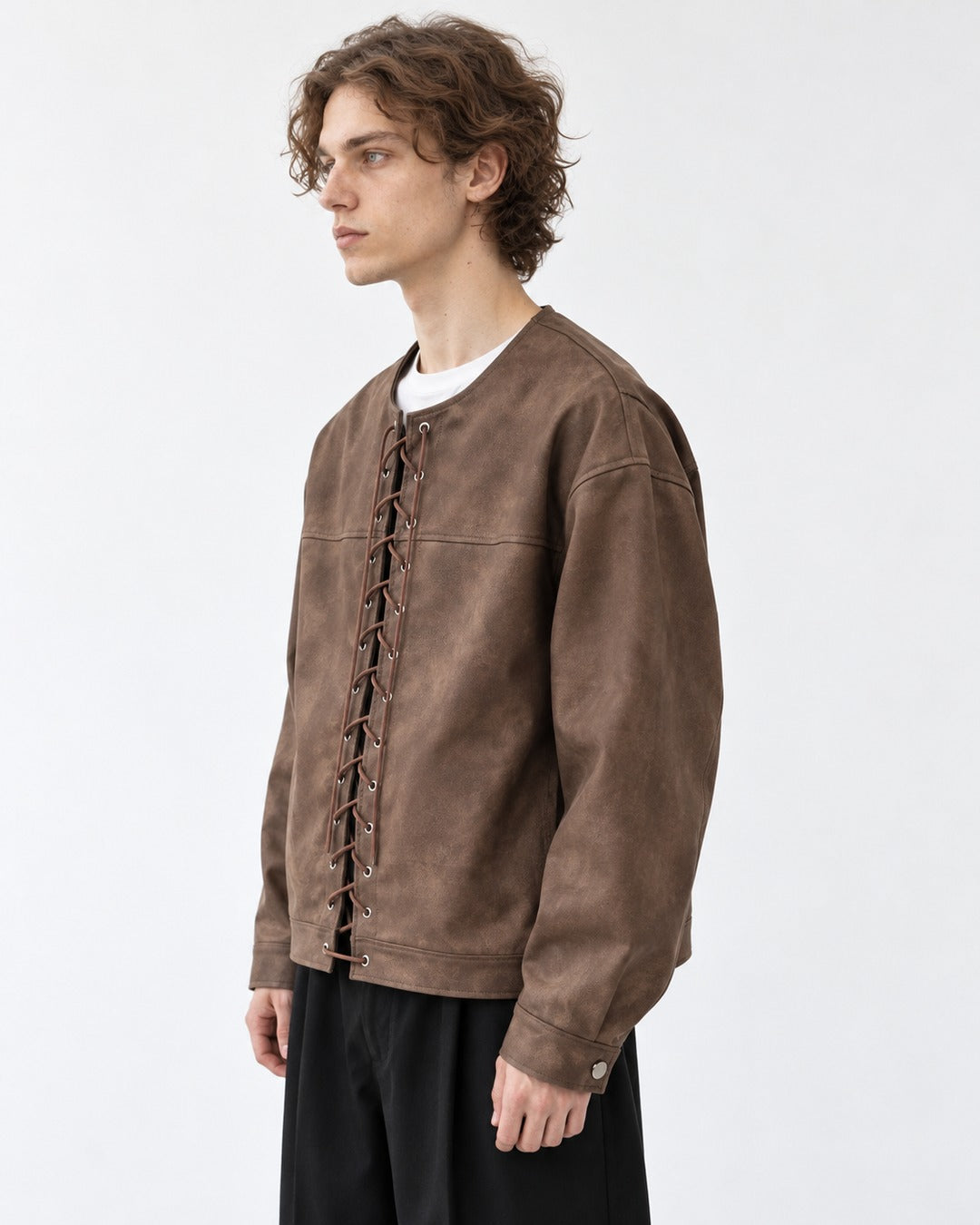 Lace-Up Faux Leather Jacket