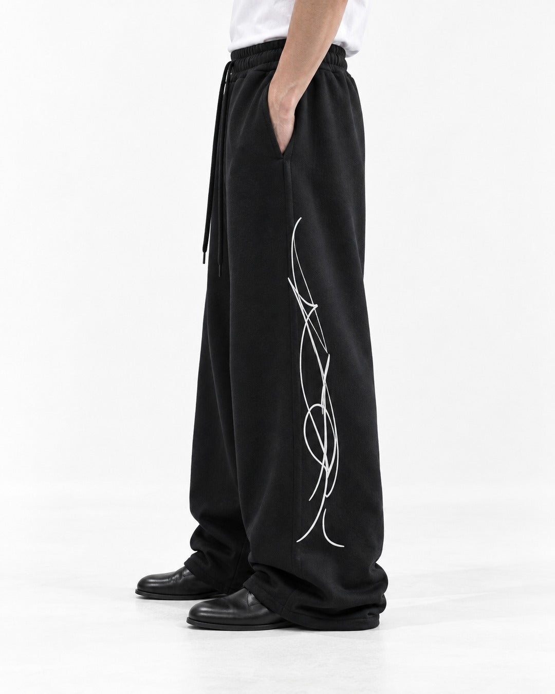 Pinstripe Line Art Wide Sweatpants