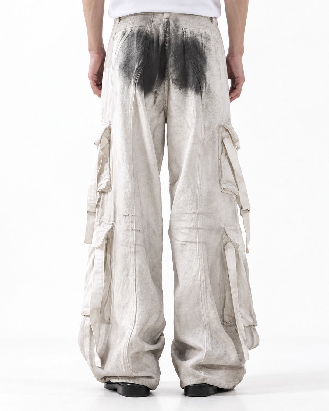 Ink-Splattered Wide-Leg Cargo Pants