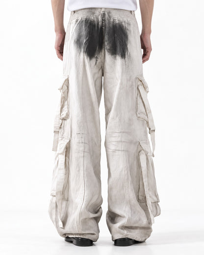 Ink-Splattered Wide-Leg Cargo Pants