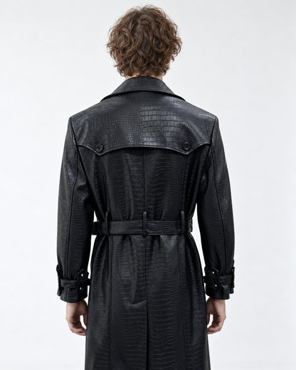 Croc-Embossed Belted Trench Coat