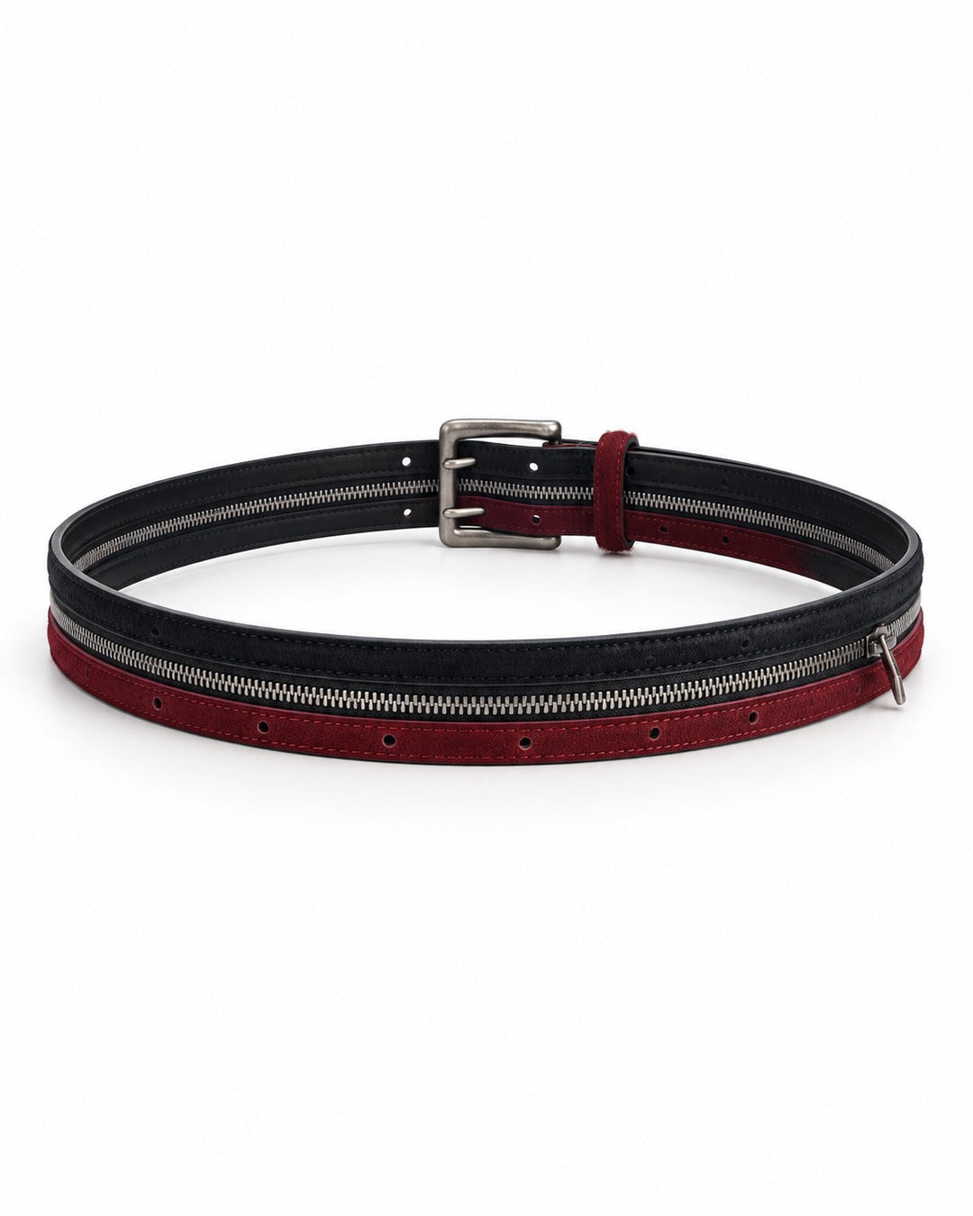 Black and Red Zipper Layer Belt