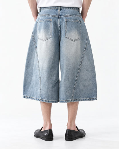 Curved Panel Cropped Denim Pants
