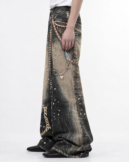 American Chain Print Denim Pants