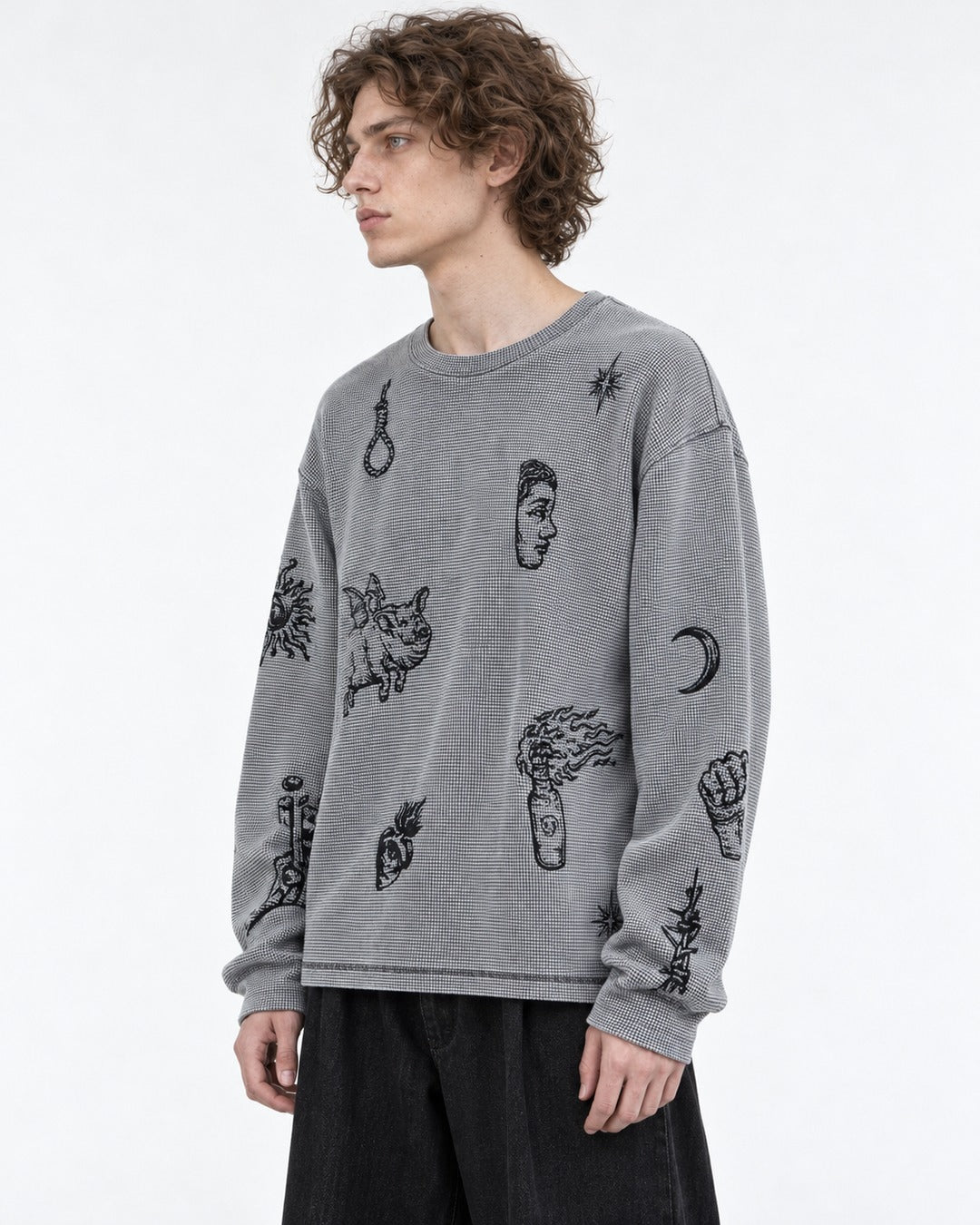 Tattoo Flash Print Waffle Long-Sleeve T-Shirt