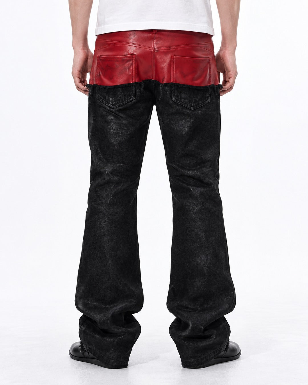 Red Panel Waist Coated Flared Jeans