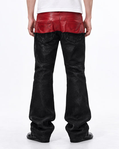 Red Panel Waist Coated Flared Jeans