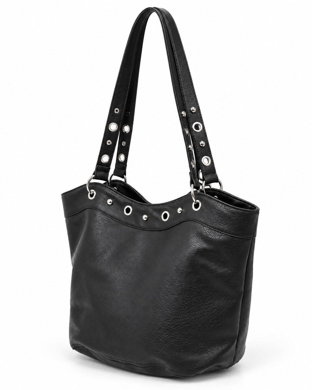 Eyelet Trim Black Bucket Tote Bag