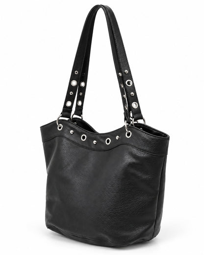 Eyelet Trim Black Bucket Tote Bag