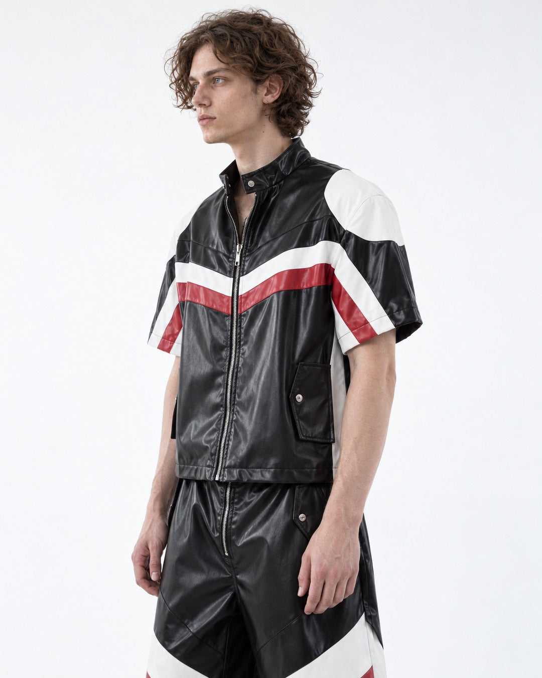 Curved Knife Leather Biker Jacket and Pants Set-Up