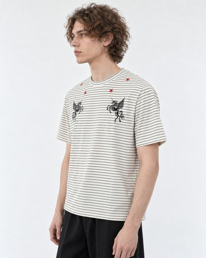 Pegasus Embroidered Pinstripe T-Shirt