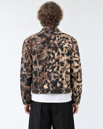 Distressed Leopard Print Denim Jacket